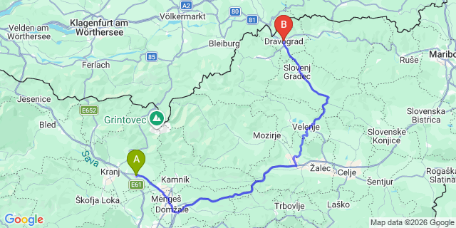 Map: Ljubljana Airport (LJU) to Dravograd