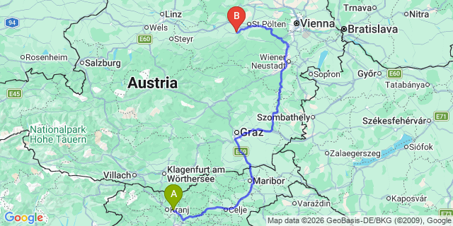 Map: Ljubljana Airport (LJU) to Graz