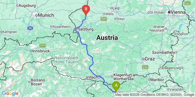 Map: Ljubljana Airport (LJU) to Hermagor
