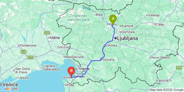 Map: Ljubljana Airport (LJU) to Izola