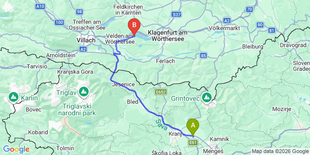 Map: Ljubljana Airport (LJU) to Kärntner Golf Club Dellach