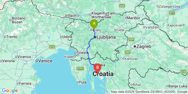 Map: Ljubljana Airport (LJU) to Krk Island