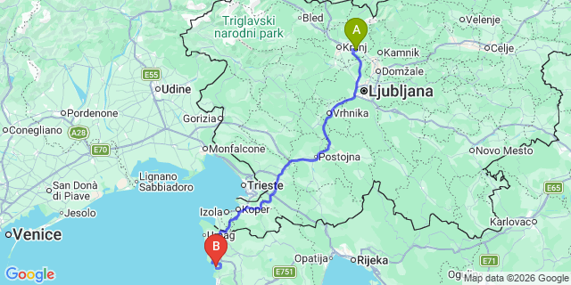 Map: Ljubljana Airport (LJU) to Lanterna