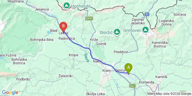 Map: Ljubljana Airport (LJU) to Lesce