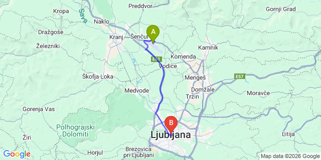 Map: Ljubljana Airport (LJU) to Ljubljana