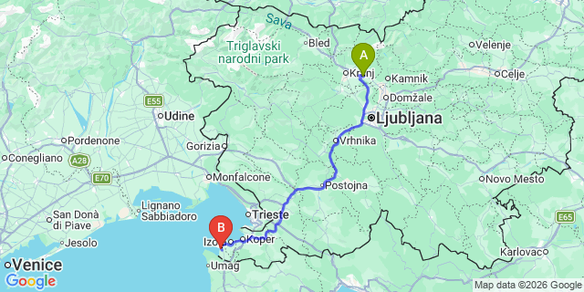 Map: Ljubljana Airport (LJU) to Lucija