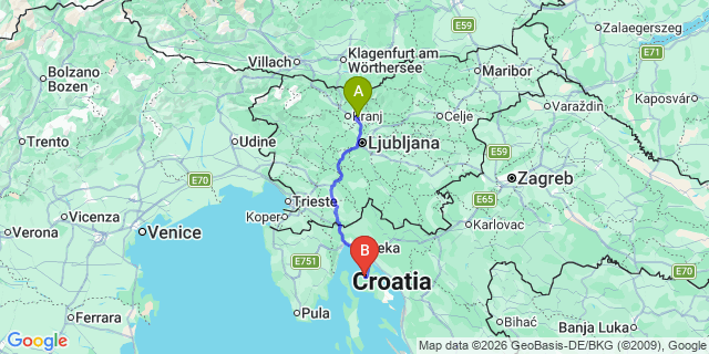 Map: Ljubljana Airport (LJU) to Malinska