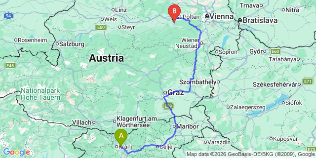 Map: Ljubljana Airport (LJU) to Maribor