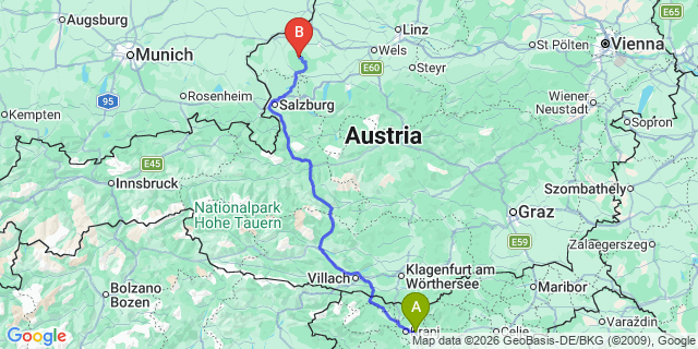 Map: Ljubljana Airport (LJU) to Nassfeld