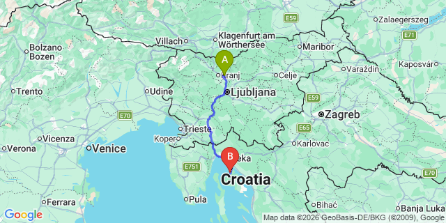 Map: Ljubljana Airport (LJU) to Njivice