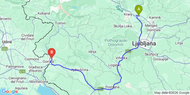 Map: Ljubljana Airport (LJU) to Nova Gorica