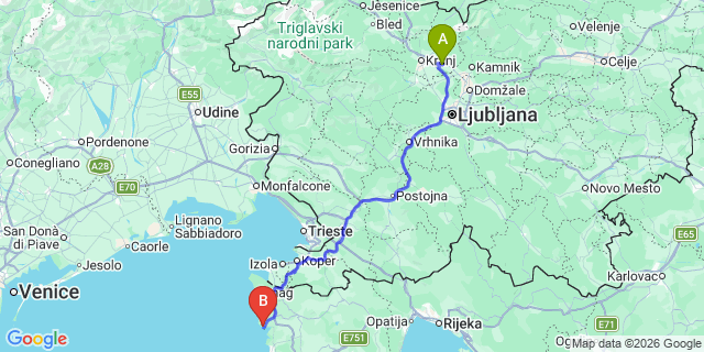 Map: Ljubljana Airport (LJU) to Novigrad