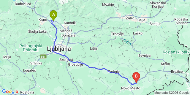 Map: Ljubljana Airport (LJU) to Otocen