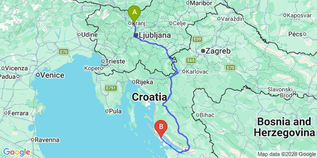 Map: Ljubljana Airport (LJU) to Pag Island
