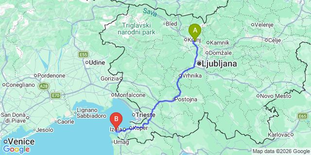 Map: Ljubljana Airport (LJU) to Piran