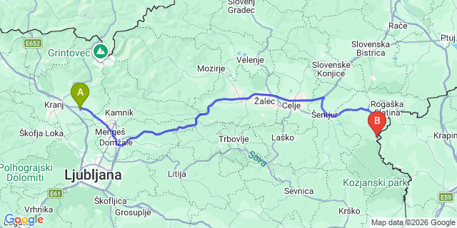 Map: Ljubljana Airport (LJU) to Podcetrtek