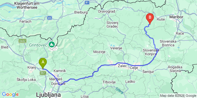 Map: Ljubljana Airport (LJU) to Pohorje