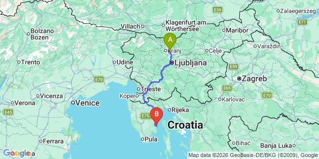 Map: Ljubljana Airport (LJU) to Rabac