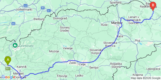 Map: Ljubljana Airport (LJU) to Radenci