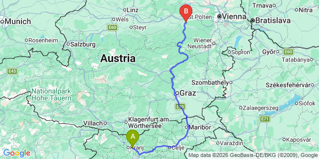 Map: Ljubljana Airport (LJU) to Rogaska Slatina
