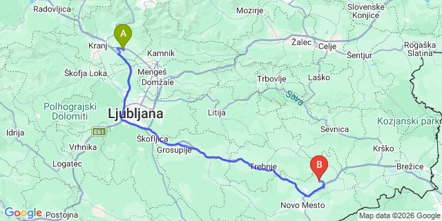 Map: Ljubljana Airport (LJU) to Smarjeske-Toplice