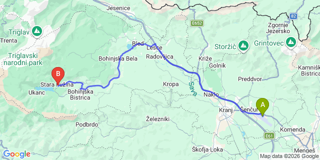 Map: Ljubljana Airport (LJU) to Stara-Fuzina