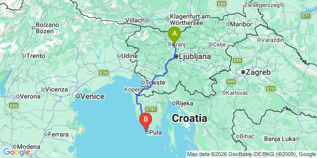 Map: Ljubljana Airport (LJU) to Stinjan