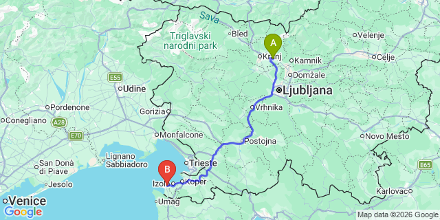 Map: Ljubljana Airport (LJU) to Strunjan