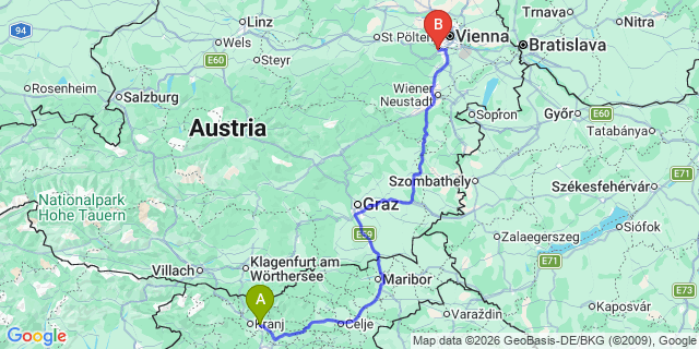 Map: Ljubljana Airport (LJU) to Trogir
