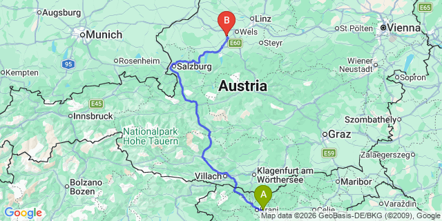 Map: Ljubljana Airport (LJU) to Turracherhöhe