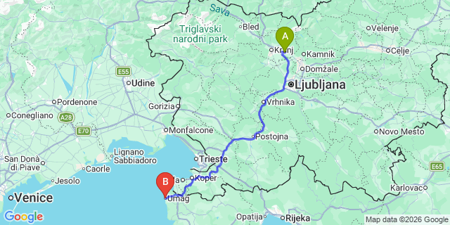 Map: Ljubljana Airport (LJU) to Umag