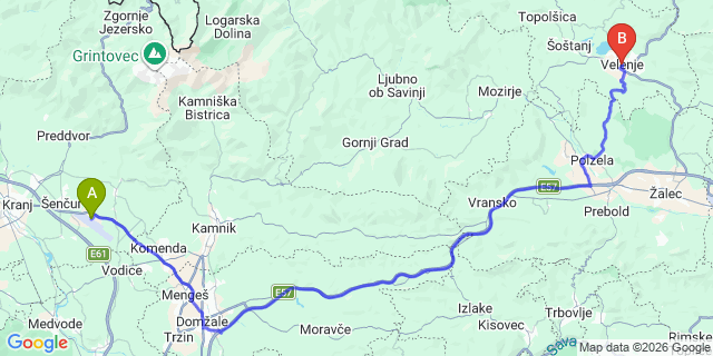 Map: Ljubljana Airport (LJU) to Velenje