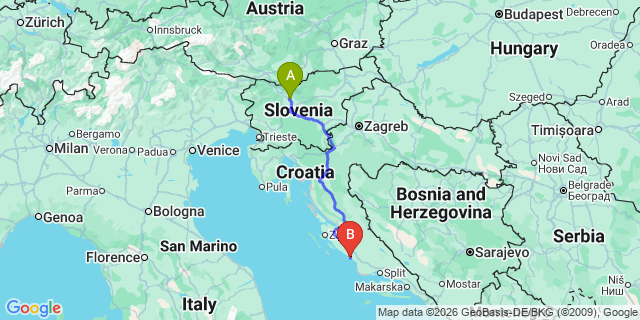Map: Ljubljana Airport (LJU) to Vodice