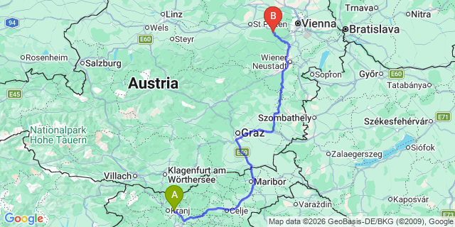 Map: Ljubljana Airport (LJU) to Zagreb