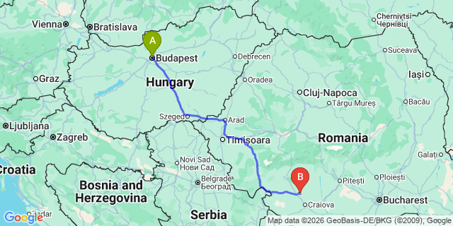 Map: Budapest Nyugati Train Station to Cluj-Napoca
