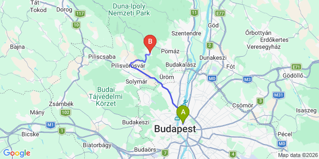 Map: Budapest Nyugati Train Station to Csobánka