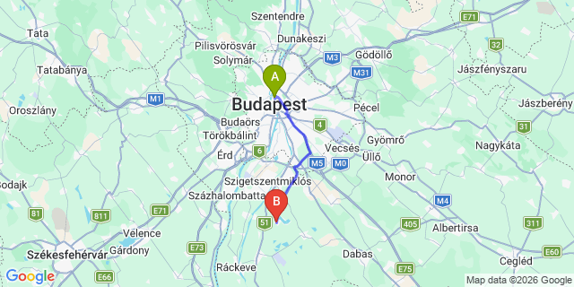 Map: Budapest Nyugati Train Station to Délegyháza