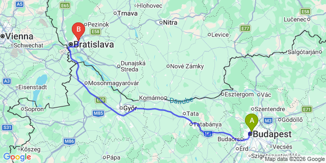 Map: Budapest Nyugati Train Station to Hévíz