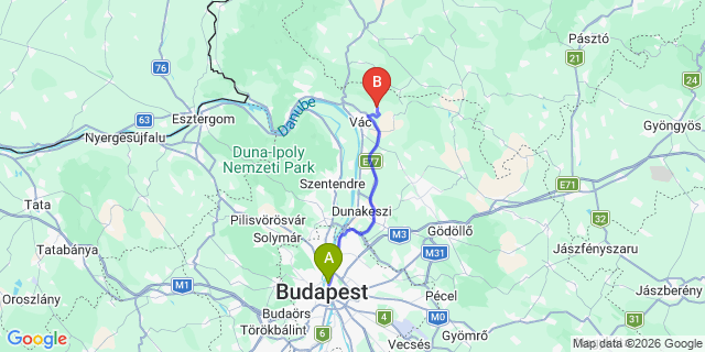 Map: Budapest Nyugati Train Station to Kosd