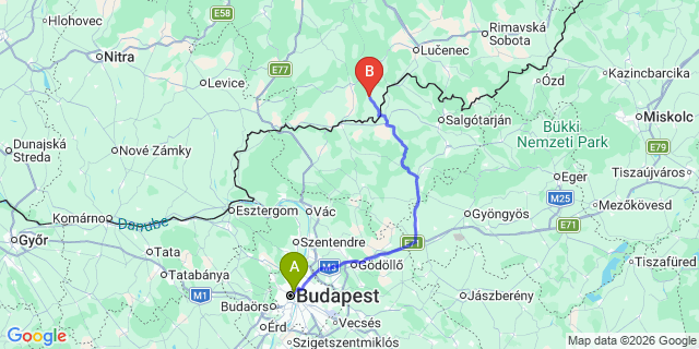 Map: Budapest Nyugati Train Station to Monor