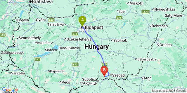 Map: Budapest Nyugati Train Station to Mórahalom