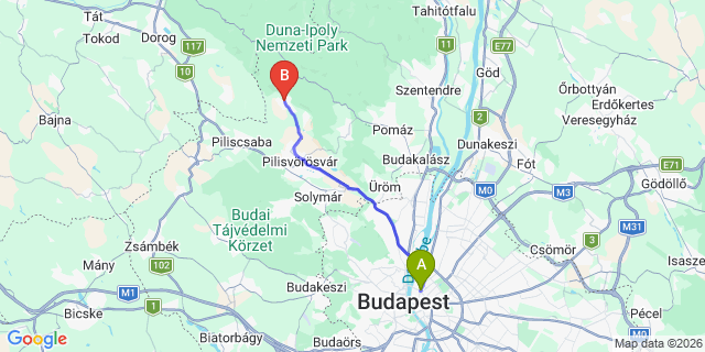 Map: Budapest Nyugati Train Station to Pilisszántó