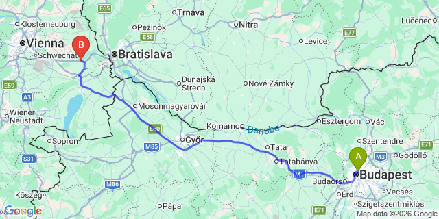 Map: Budapest Nyugati Train Station to Röjtökmuzsaj