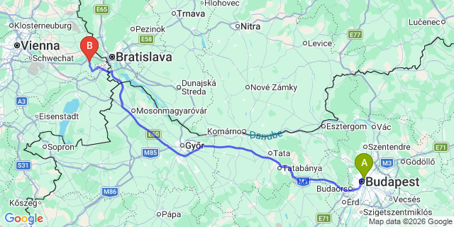 Map: Budapest Nyugati Train Station to Sárvár
