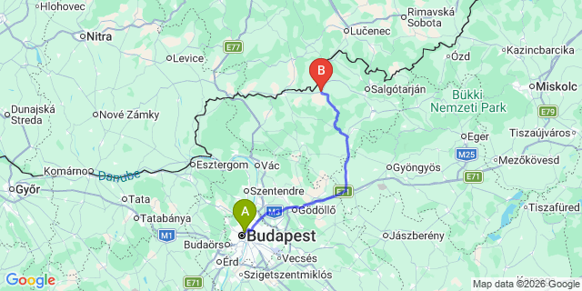 Map: Budapest Nyugati Train Station to Szécsény