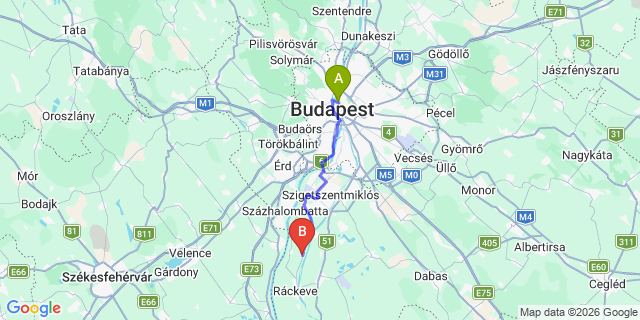 Map: Budapest Nyugati Train Station to Szigetszentmárton