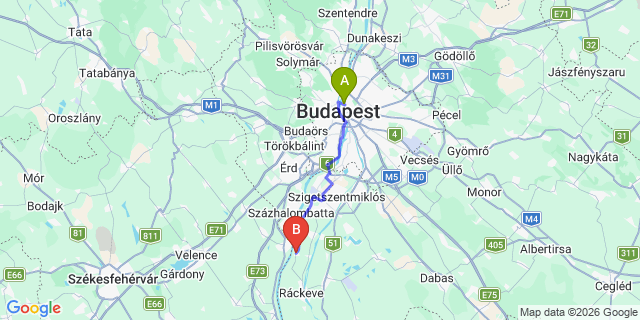 Map: Budapest Nyugati Train Station to Szigetújfalu