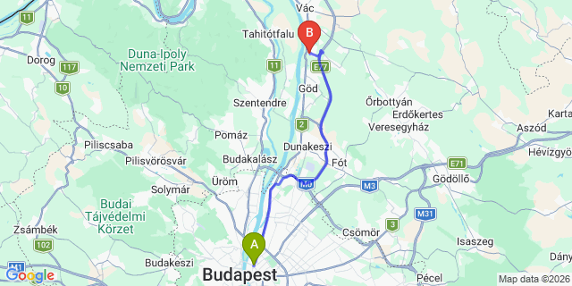 Map: Budapest Nyugati Train Station to Sződliget