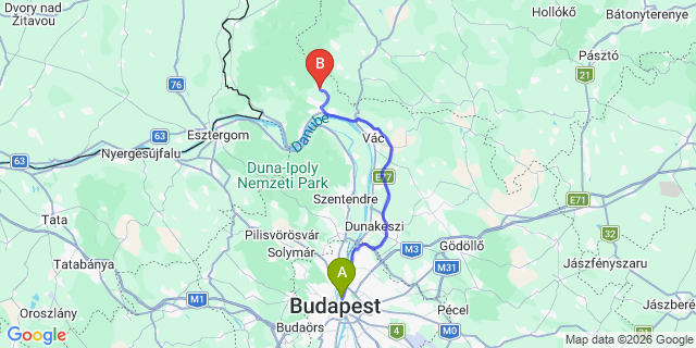 Map: Budapest Nyugati Train Station to Szokolya