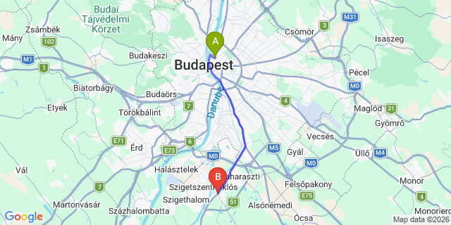 Map: Budapest Nyugati Train Station to Taksony